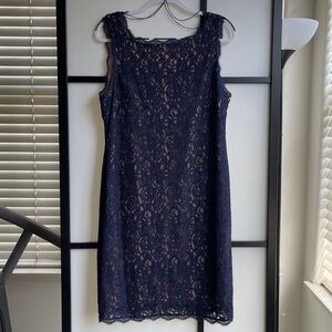 👗 Adrianna Papell Navy Blue Lace Sheath Dress 👗